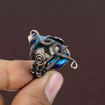 Подарочное кольцо ручной работы из медной проволоки с натуральным драгоценным камнем колючая устрица, размер 7 Z6p01