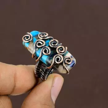 Подарочное кольцо ручной работы из медной проволоки с натуральным драгоценным камнем колючая устрица, размер 7 v9K77