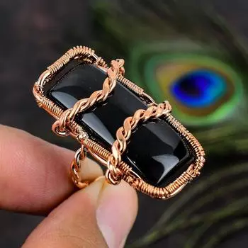 Подарочное кольцо ручной работы из медной проволоки из натурального черного оникса, размер 5,5 z9z39