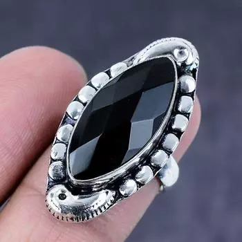 Подарочное кольцо ручной работы из натурального черного шпинеля из серебра 925 пробы, размер 7 f1N11