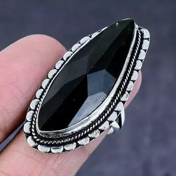 Подарочное кольцо ручной работы из натурального черного шпинеля из серебра 925 пробы, размер 9 I5C97