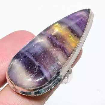 Подарочное кольцо ручной работы из стерлингового серебра 925 пробы с натуральным драгоценным камнем флюорит, размер 9 g6Y58