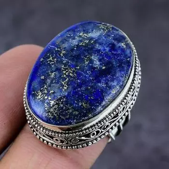 Подарочное кольцо ручной работы из стерлингового серебра 925 пробы с натуральным лазуритом S.7.5 C1i95