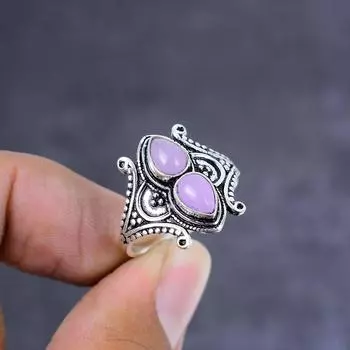 Подарочное кольцо ручной работы из стерлингового серебра 925 пробы с натуральным розовым кварцем, размер 9 r2r91