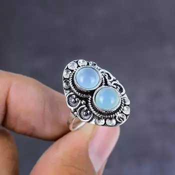 Подарочное кольцо ручной работы из стерлингового серебра 925 пробы с натуральным молочным опалом, размер 9 w8G18