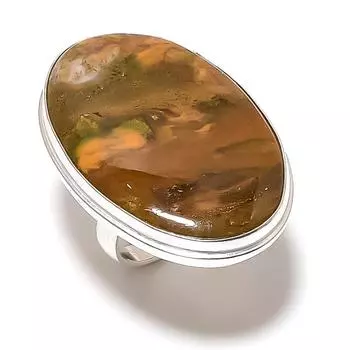 Подарочное кольцо ручной работы из стерлингового серебра 925 пробы с натуральным драгоценным камнем океанской яшмы, размер 8 A2n40