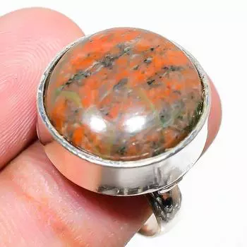 Подарочное кольцо ручной работы из стерлингового серебра 925 пробы с натуральным драгоценным камнем унакитом, размер 7,5 w1H39