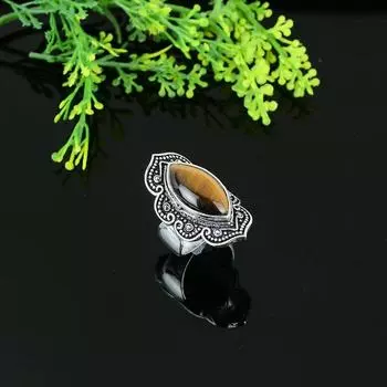 Подарочное кольцо ручной работы из стерлингового серебра 925 пробы с натуральным драгоценным камнем тигровый глаз, размер 6 m9M22