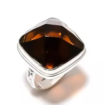 Подарочное кольцо ручной работы из стерлингового серебра 925 пробы с натуральным медовым топазом, размер 9 E2O41