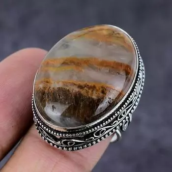 Подарочное кольцо ручной работы из стерлингового серебра 925 пробы с натуральным агатом S.8.5 D1S46
