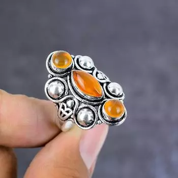 Подарочное кольцо ручной работы из стерлингового серебра 925 пробы с натуральным драгоценным камнем Сердолик, размер 10 B6D74