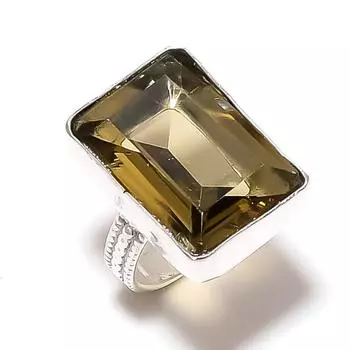 Подарочное кольцо ручной работы из стерлингового серебра 925 пробы с натуральным дымчатым кварцем, размер 7 l8s48