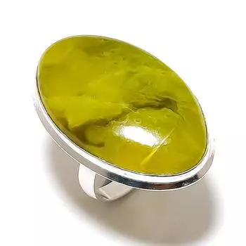 Подарочное кольцо ручной работы из стерлингового серебра 925 пробы с натуральным зеленым опалом, размер 6 q9b33