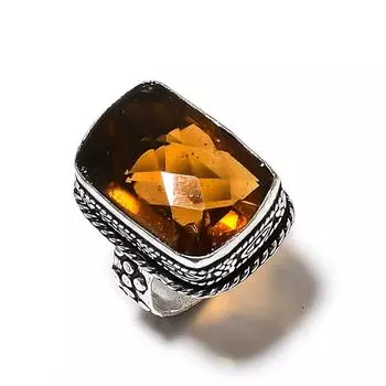 Подарочное кольцо ручной работы из стерлингового серебра 925 пробы с натуральным цитрином, размер 6 Y3V14
