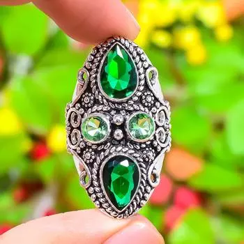 Подарочное кольцо ручной работы из стерлингового серебра 925 пробы с натуральным драгоценным камнем перидот, размер 9,5 Q8K63