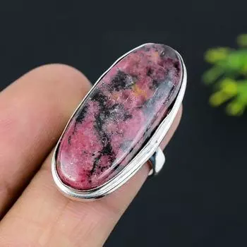 Подарочное кольцо ручной работы из стерлингового серебра 925 пробы с натуральным родонитом, размер 7 T7P09