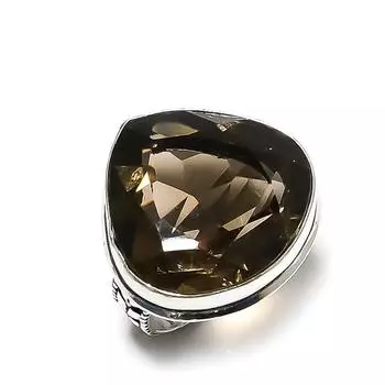 Подарочное кольцо ручной работы из стерлингового серебра 925 пробы с натуральным дымчатым топазом, размер 6 J4Q39