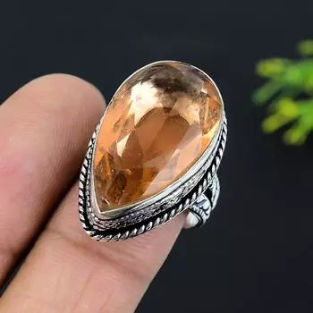 Подарочное кольцо ручной работы из стерлингового серебра 925 пробы с натуральным морганитом, размер 8 U7a14