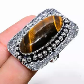 Подарочное кольцо ручной работы из стерлингового серебра 925 пробы с натуральным драгоценным камнем тигровый глаз, размер 7 N1M86