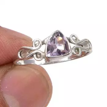Подарочное кольцо ручной работы из стерлингового серебра 925 пробы с натуральным розовым аметистом S.8 b5z53