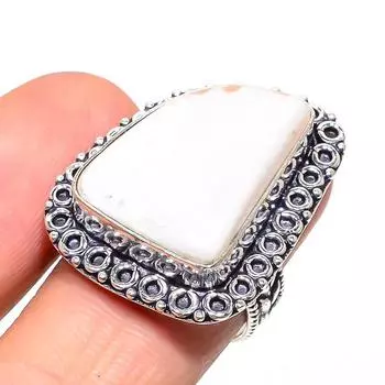 Подарочное кольцо ручной работы из стерлингового серебра 925 пробы с натуральным драгоценным камнем сколецит, размер 8 N2B43