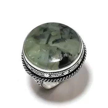 Подарочное кольцо ручной работы из стерлингового серебра 925 пробы с натуральным драгоценным камнем пренитом, размер 8 N5r44