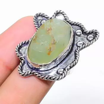 Подарочное кольцо ручной работы из стерлингового серебра 925 пробы с натуральным драгоценным камнем пренитом, размер 7 B2D72