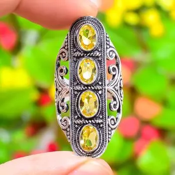 Подарочное кольцо ручной работы из стерлингового серебра 925 пробы с натуральным цитрином, размер 7,5 m3g59