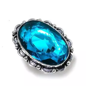Подарочное кольцо ручной работы из стерлингового серебра 925 пробы с натуральным синим топазом, размер 6,5 M0m34