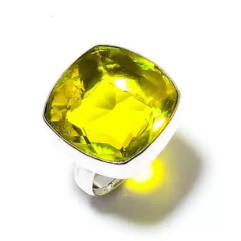Подарочное кольцо ручной работы из стерлингового серебра 925 пробы с натуральным лимонным топазом, размер 7 w3G40