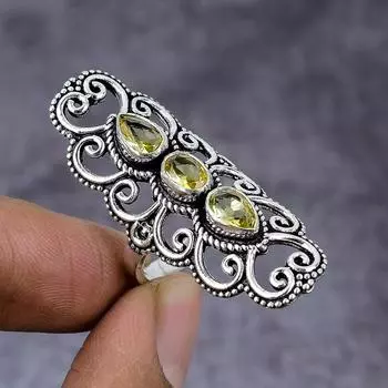 Подарочное кольцо ручной работы из стерлингового серебра 925 пробы с натуральным цитрином, размер 8 T2c82