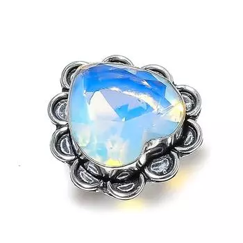 Подарочное кольцо ручной работы из стерлингового серебра 925 пробы с натуральным молочным опалом, размер 7,5 F2a82