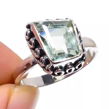 Подарочное кольцо ручной работы из стерлингового серебра 925 пробы с натуральным зеленым аметистом S.8 f2n11