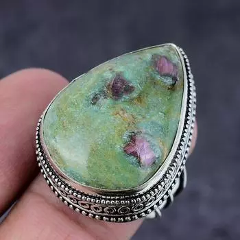 Подарочное кольцо ручной работы из стерлингового серебра 925 пробы с натуральным рубином и фукситом S.9 Q9m66