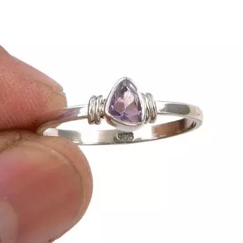 Подарочное кольцо ручной работы из стерлингового серебра 925 пробы с натуральным розовым аметистом S.9 J6n93