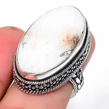 Подарочное кольцо ручной работы из стерлингового серебра 925 пробы с натуральным драгоценным камнем сколецит, размер 8 N1K06