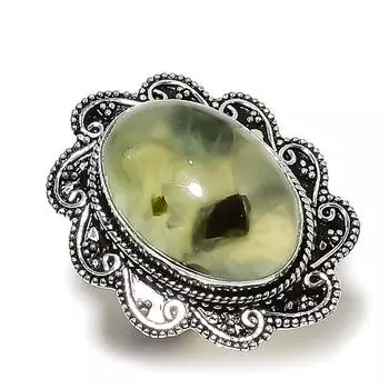 Подарочное кольцо ручной работы из стерлингового серебра 925 пробы с натуральным драгоценным камнем пренитом, размер 7,5 Q5D78