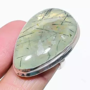 Подарочное кольцо ручной работы из стерлингового серебра 925 пробы с натуральным драгоценным камнем пренитом, размер 7 s2H41