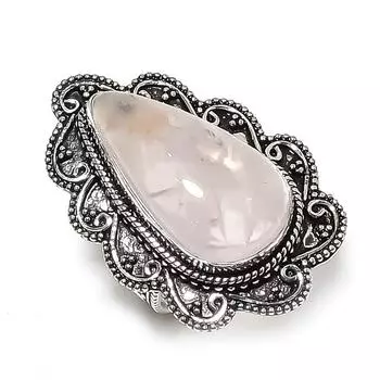 Подарочное кольцо ручной работы из стерлингового серебра 925 пробы с натуральным розовым кварцем, размер 7 I0Q96