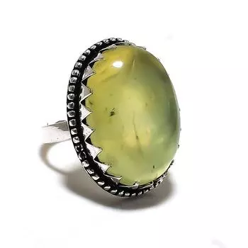 Подарочное кольцо ручной работы из стерлингового серебра 925 пробы с натуральным драгоценным камнем пренитом, размер 7 t6Q33