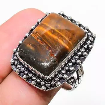 Подарочное кольцо ручной работы из стерлингового серебра 925 пробы с натуральным драгоценным камнем тигровый глаз, размер 7 T8i16