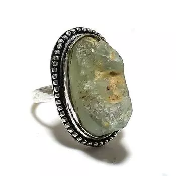 Подарочное кольцо ручной работы из стерлингового серебра 925 пробы с натуральным драгоценным камнем пренитом, размер 8 q1A85