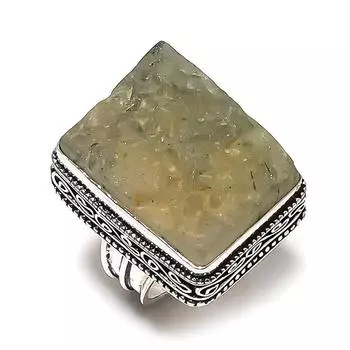 Подарочное кольцо ручной работы из стерлингового серебра 925 пробы с натуральным драгоценным камнем пренитом, размер 8,5 G9h28