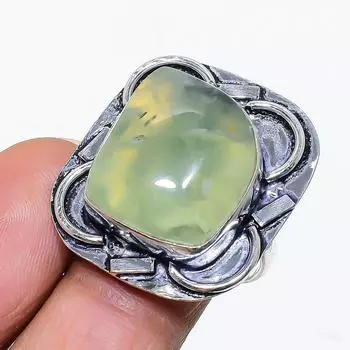 Подарочное кольцо ручной работы из стерлингового серебра 925 пробы с натуральным драгоценным камнем пренитом, размер 8,5 h6d88