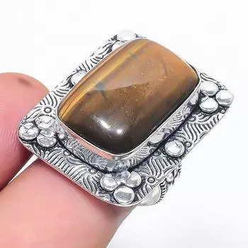 Подарочное кольцо ручной работы из стерлингового серебра 925 пробы с натуральным драгоценным камнем тигровый глаз, размер 7, A7E98