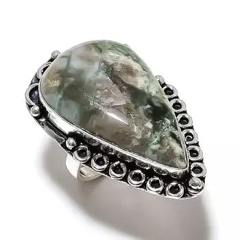 Подарочное кольцо ручной работы из стерлингового серебра 925 пробы с натуральным драгоценным камнем варисцит, размер 7 p3W35
