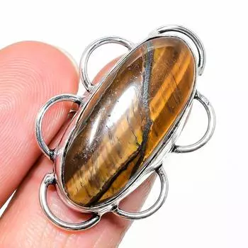 Подарочное кольцо ручной работы из стерлингового серебра 925 пробы с натуральным драгоценным камнем тигровый глаз, размер 7 t2B48