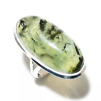 Подарочное кольцо ручной работы из стерлингового серебра 925 пробы с натуральным драгоценным камнем пренитом, размер 7,5 t8u90