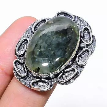 Подарочное кольцо ручной работы из стерлингового серебра 925 пробы с натуральным драгоценным камнем пренитом, размер 10 u6L64