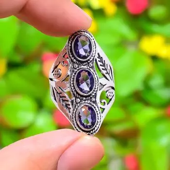 Подарочное кольцо ручной работы из стерлингового серебра 925 пробы с натуральным аметистом, размер 9 g4r51